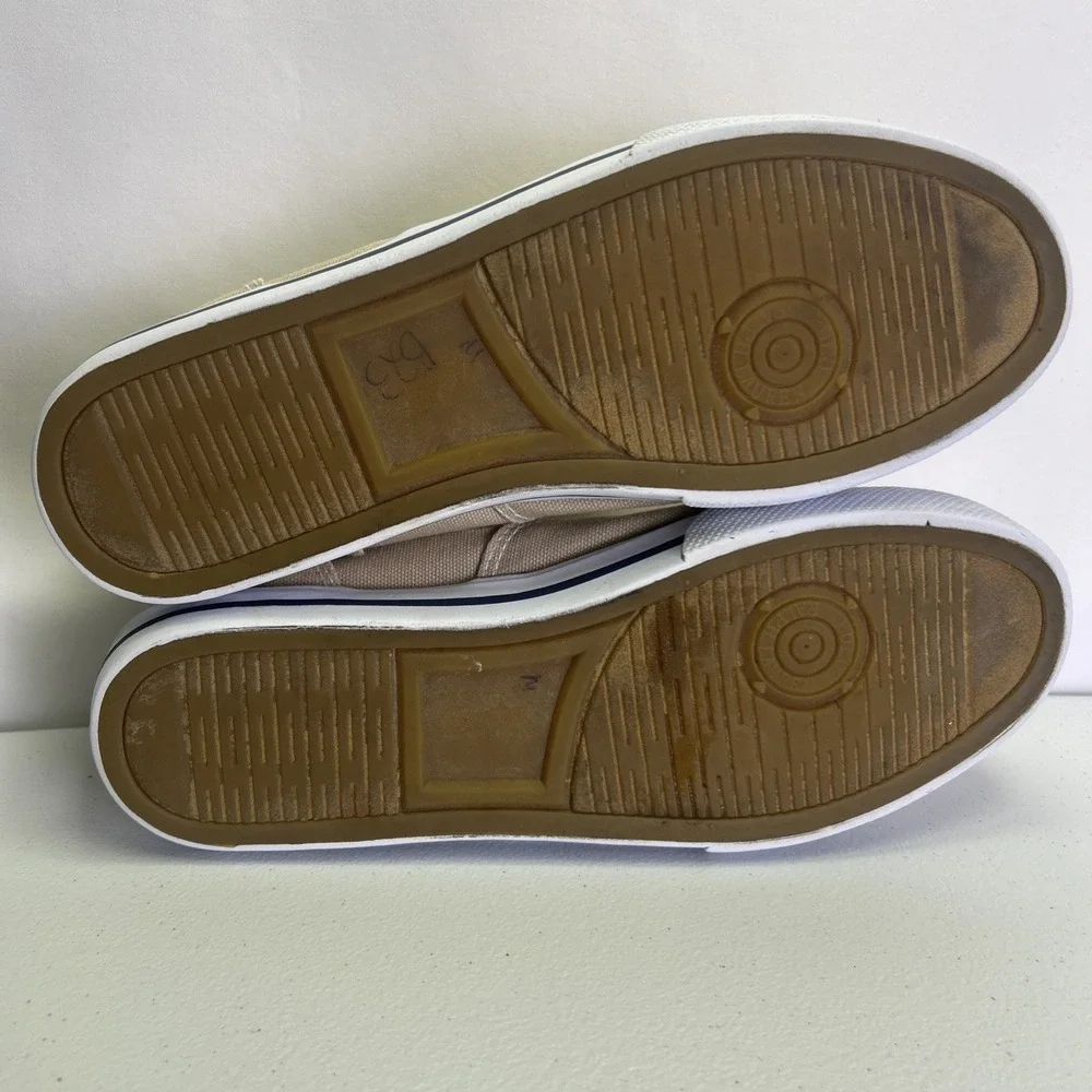 Polo Ralph Lauren Vaughn Low Top Canvas Shoes Size 6.5 Beige Tan Leather Trim